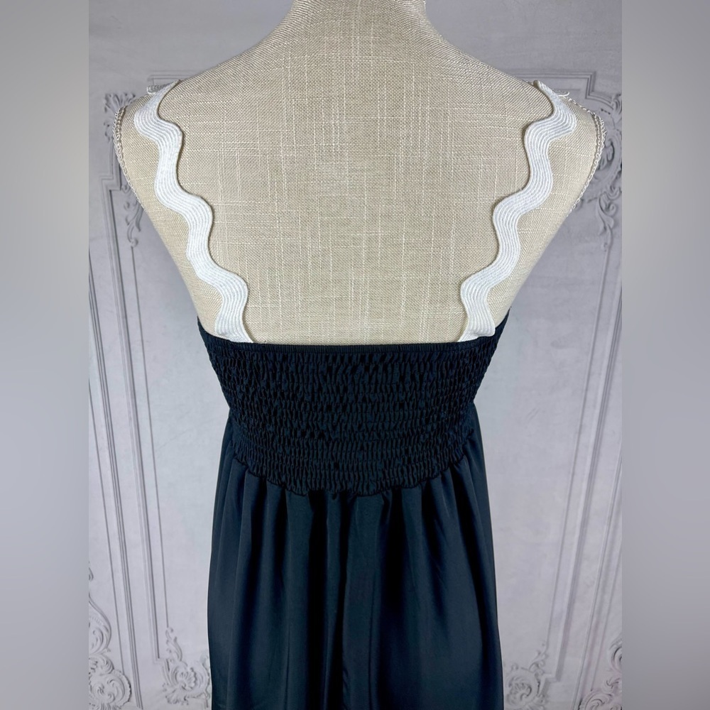 Classy Bohemian Black White Wavy Edge Sleeveless Long Maxi Dress - Picture 6 of 13